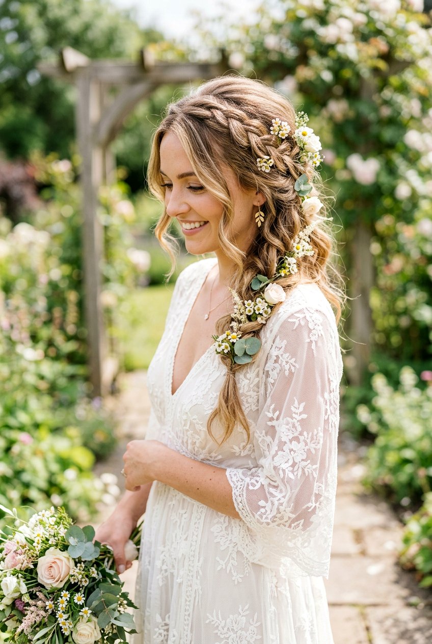 Boho Bridal Hairstyle With Flowers - 20 bridal hairstyles with fresh flowers - 20 bridal hairstyles with fresh flowers