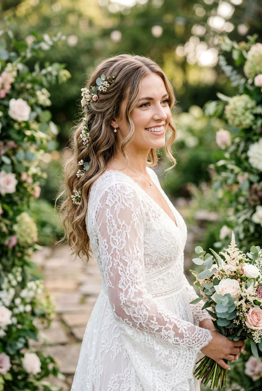 Boho Bridal Soft Curls With Middle Part - 20 bridal soft curls with middle part - 20 bridal soft curls with middle part