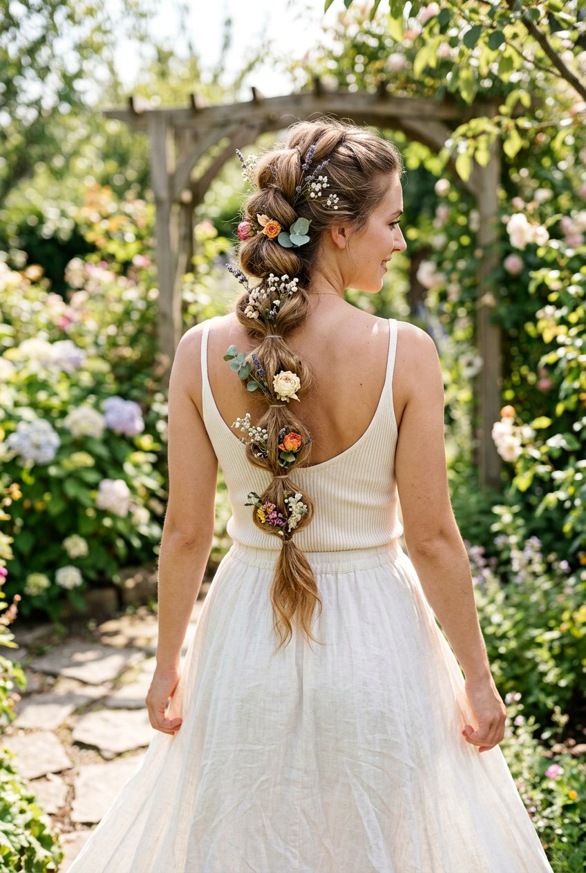Boho Bubble Braid With Dried Flowers - 20 boho braid with dried flowers - 20 boho braid with dried flowers