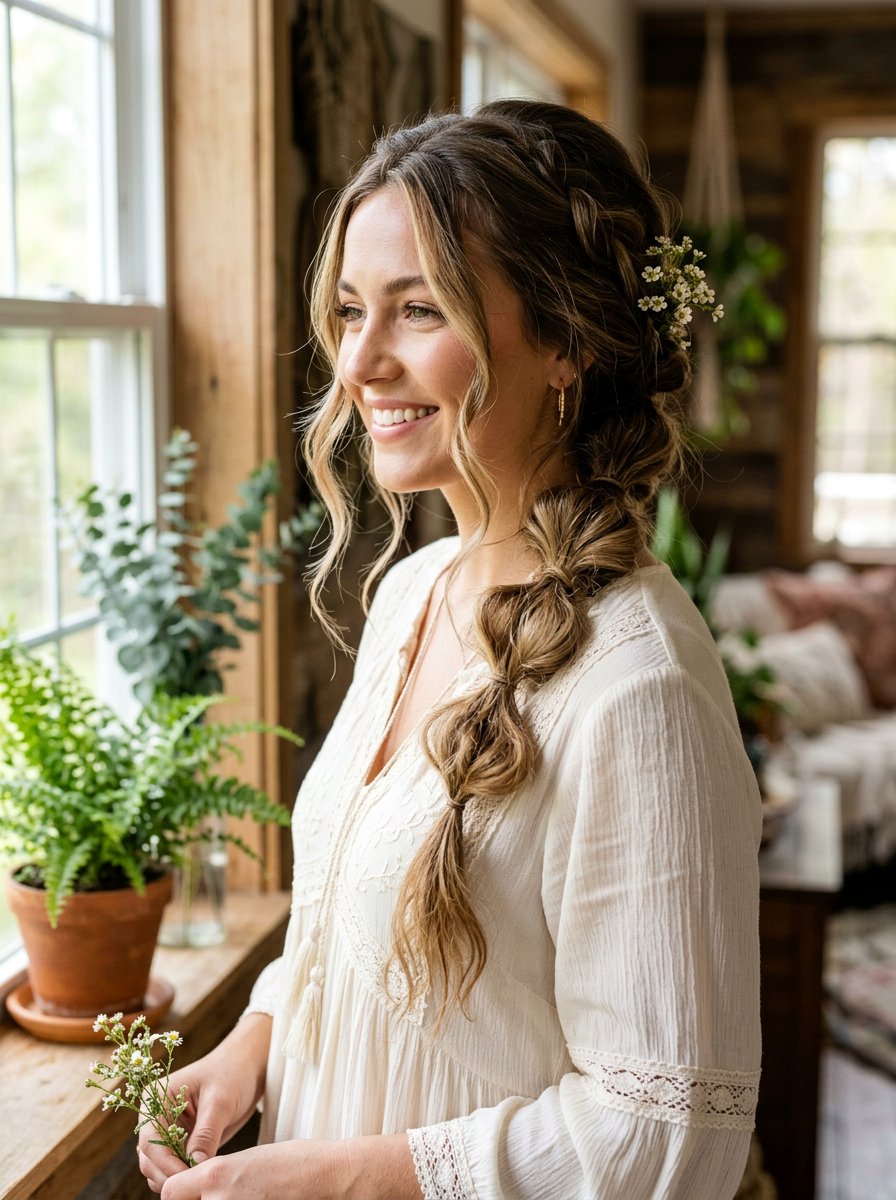 Boho Bubble Braid With Face Framing Pieces - 20 party hairstyle with bubble braids - 20 party hairstyle with bubble braids