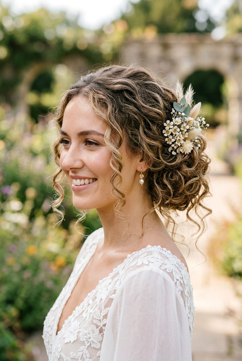 Boho Bun With Curly Face Framing Strands - 20 bridal bun with curls in front - 20 bridal bun with curls in front