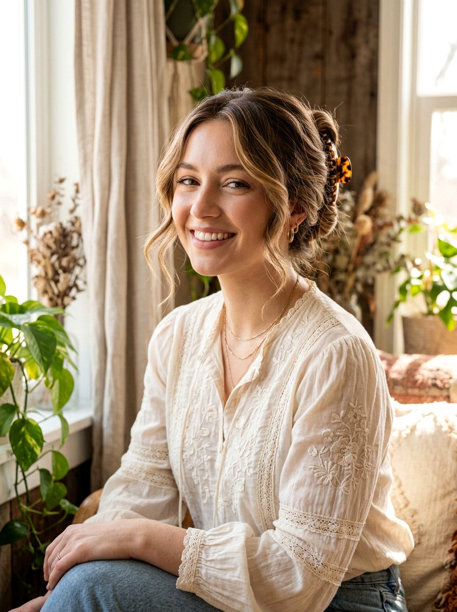 Boho Claw Clip Twist With Face Framing - 20 claw clip twist for shoulder length hair - 20 claw clip twist for shoulder length hair