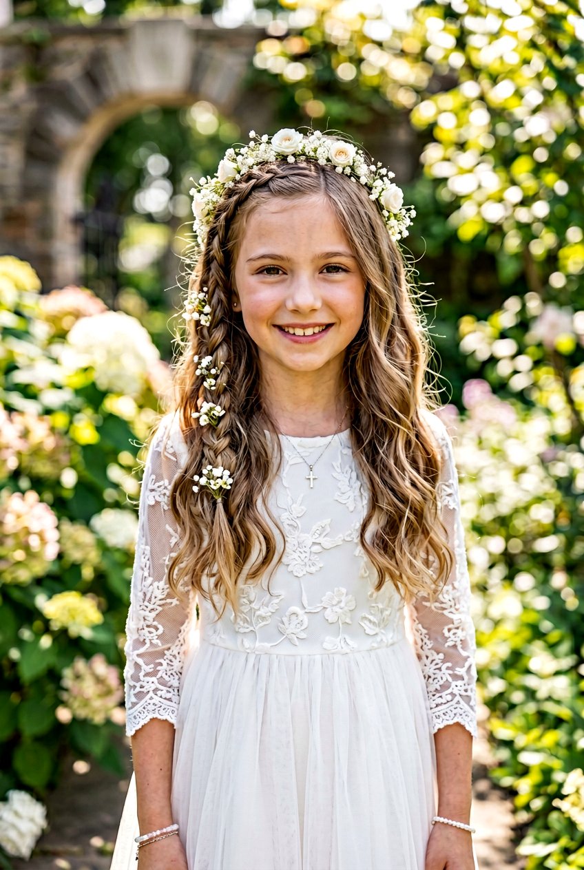 Boho Communion Hairstyle For Girls With Loose Hair - 20 communion hairstyles for girls - 20 communion hairstyles for girls