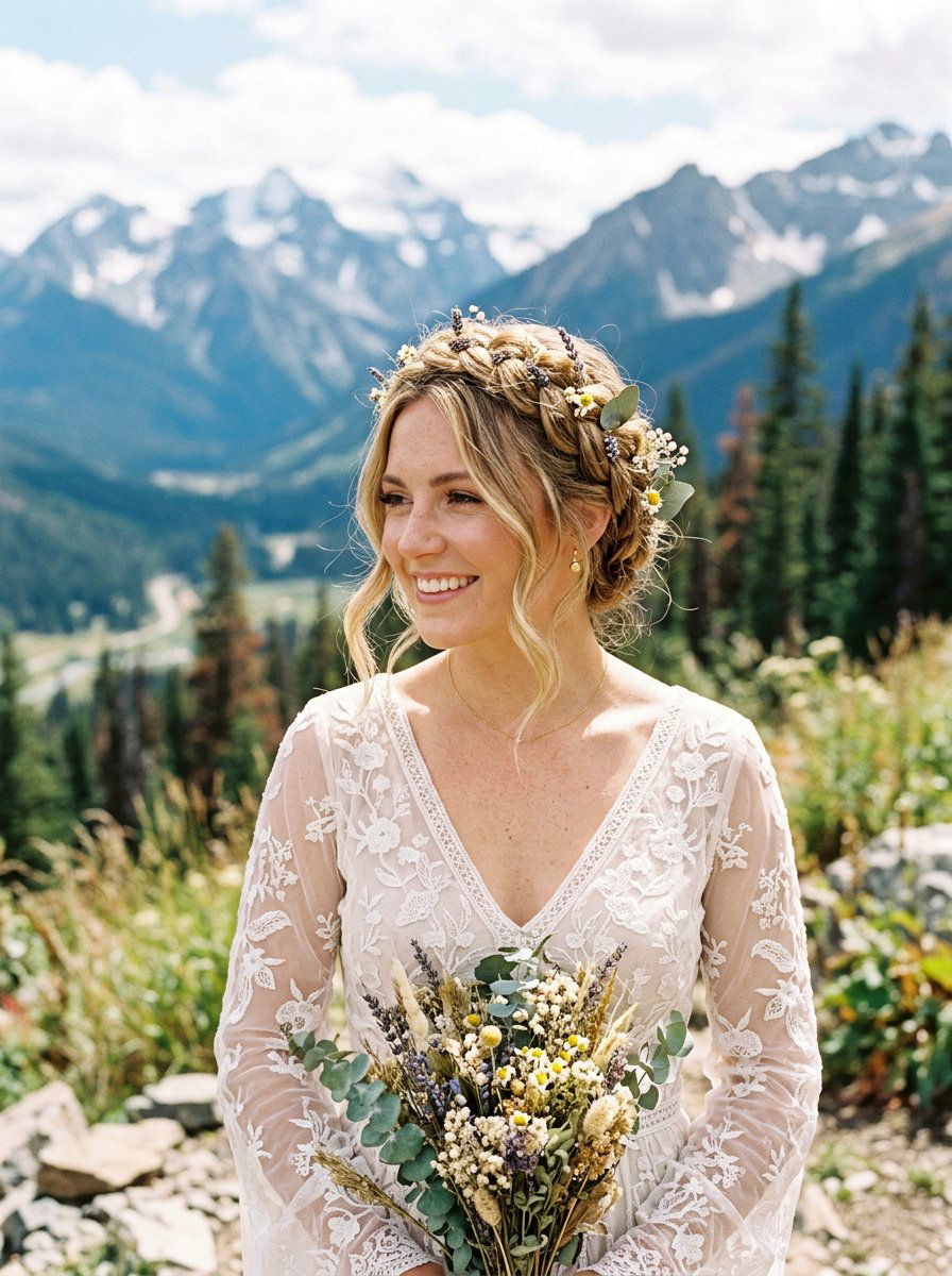 Boho Crown Braid - 20 wedding hairstyles for elopement - 20 wedding hairstyles for elopement