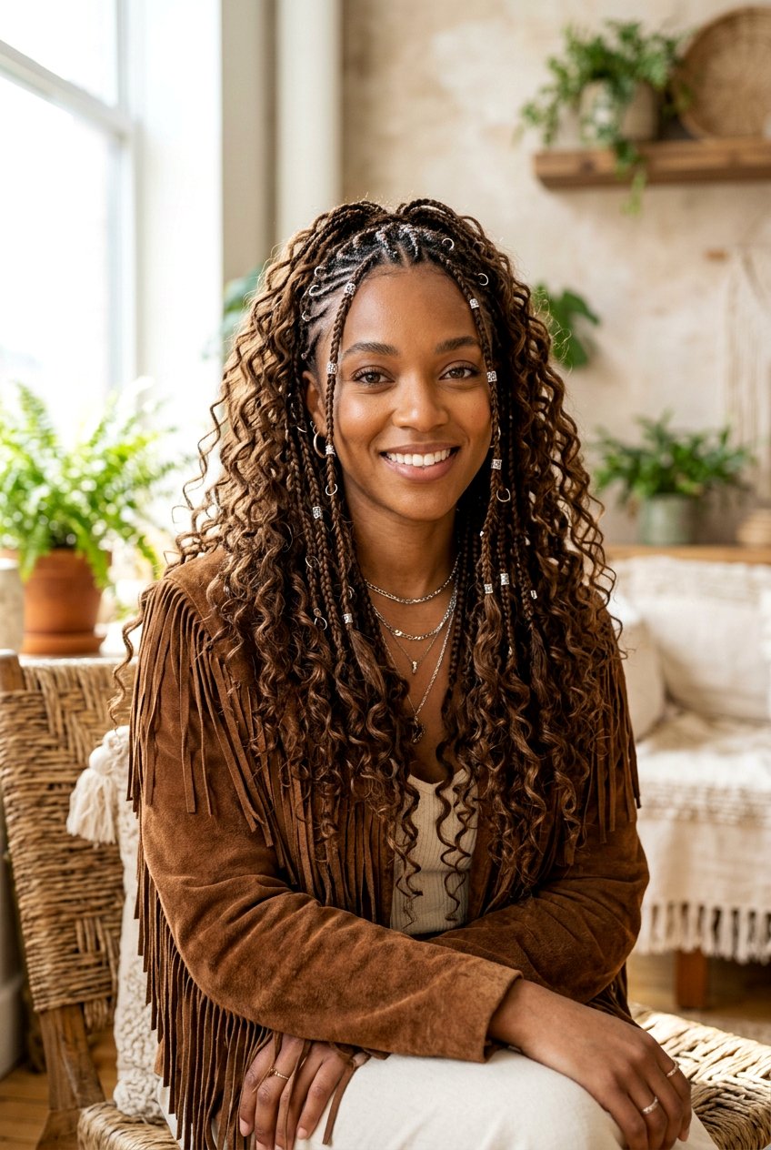 Boho Curls Small Braids - 20 country concert curls hairstyle - 20 country concert curls hairstyle