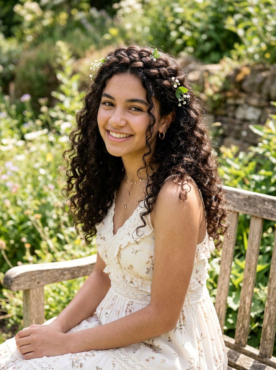 Boho Curly Crown Braid - 20 cute hairstyle for teenage girls curls - 20 cute hairstyle for teenage girls curls