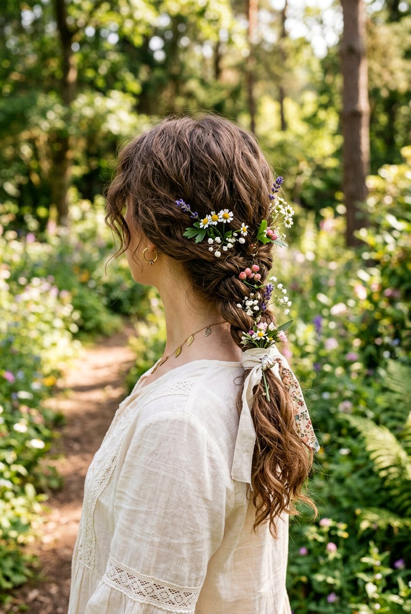 Boho Fairycore Low Braided Ponytail - 20 fairycore hairstyles for women - 20 fairycore hairstyles for women