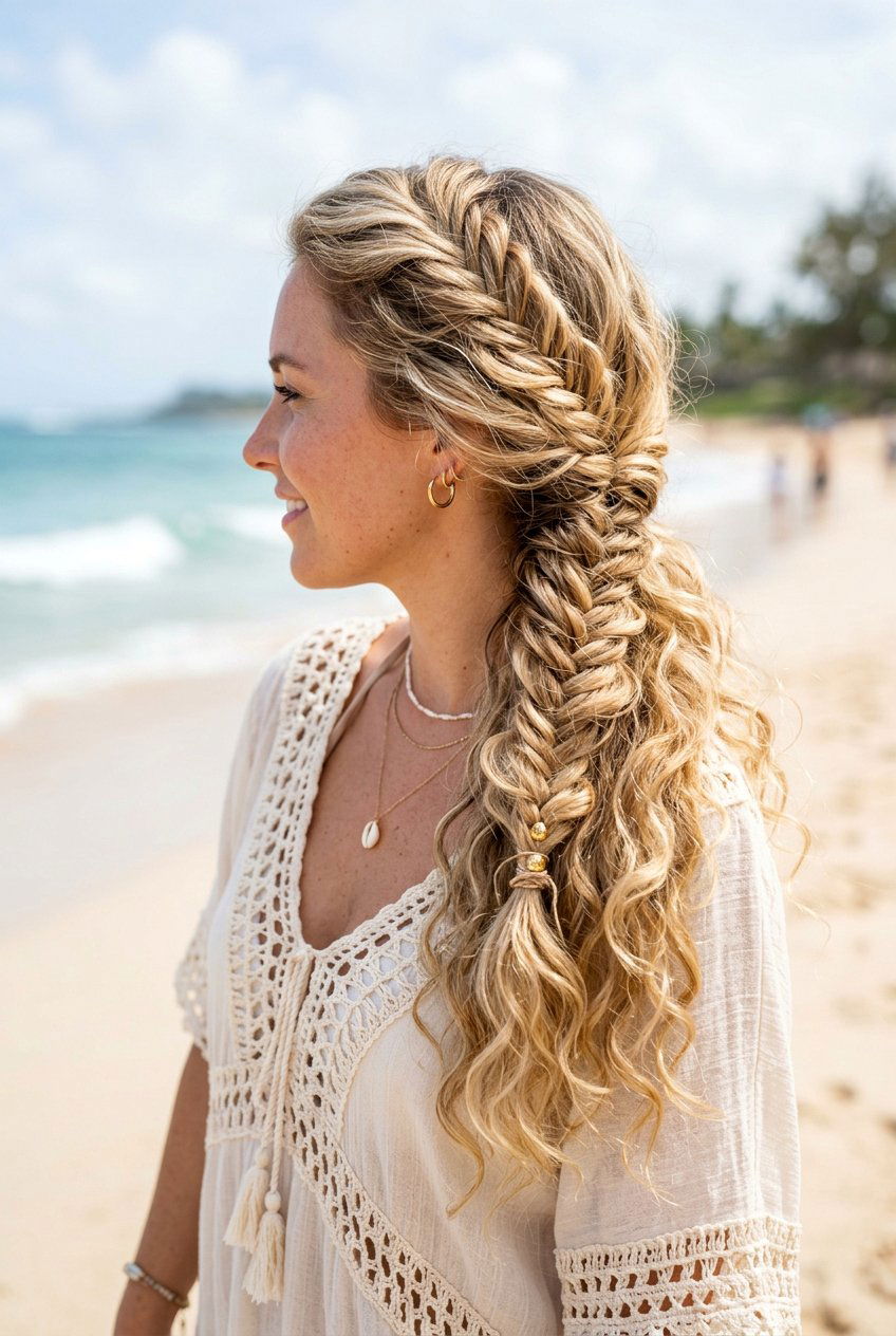 Boho Fishtail Braid With Curls - 20 boho braid hairstyle with curls - 20 boho braid hairstyle with curls