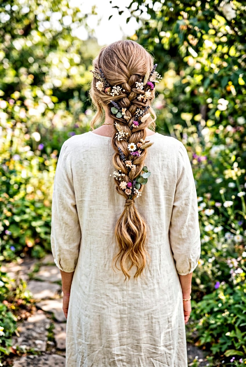Boho French Braid With Dried Flowers - 20 boho braid with dried flowers - 20 boho braid with dried flowers