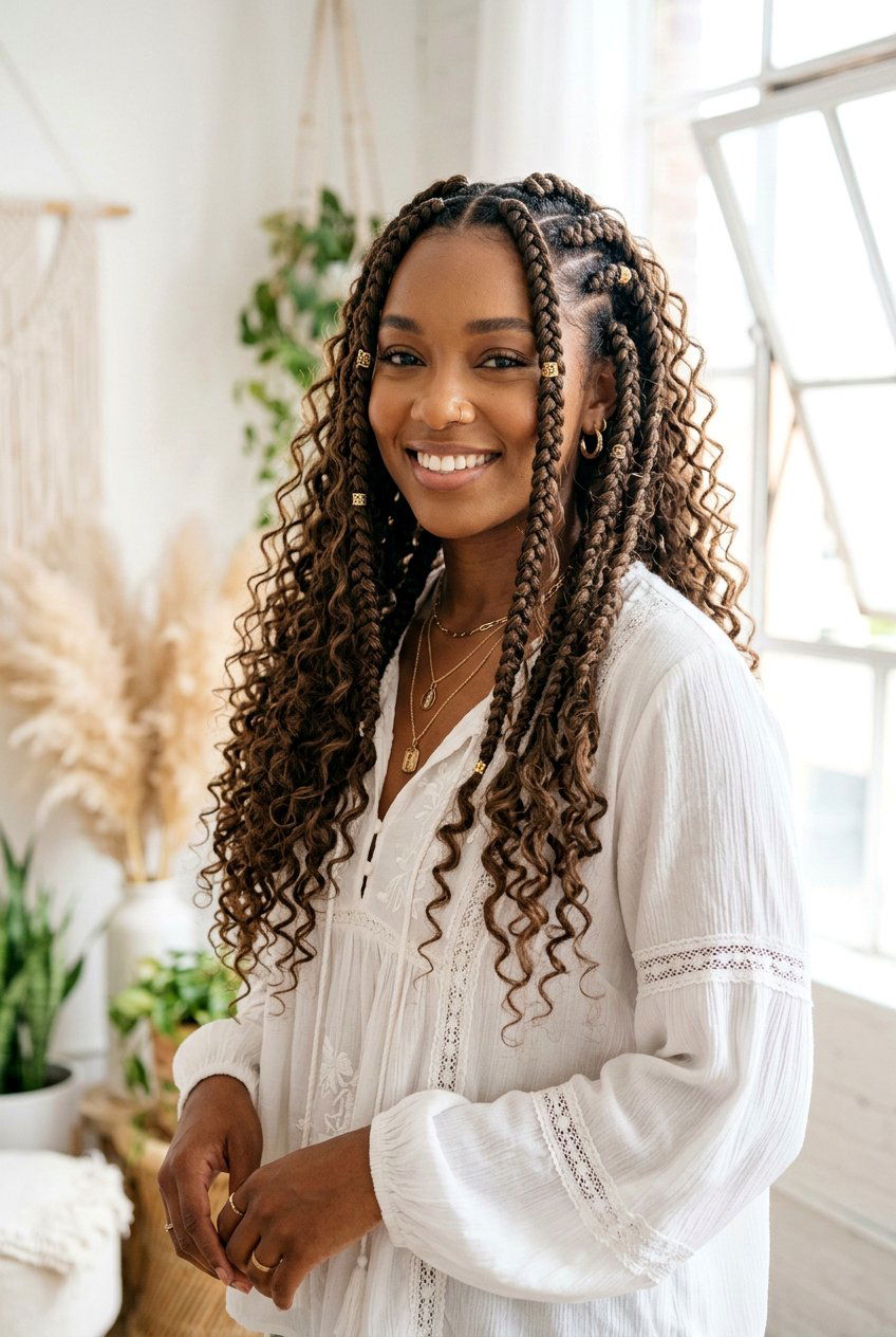 Boho Goddess Braids With Loose Curls - 20 boho braid hairstyle with curls - 20 boho braid hairstyle with curls