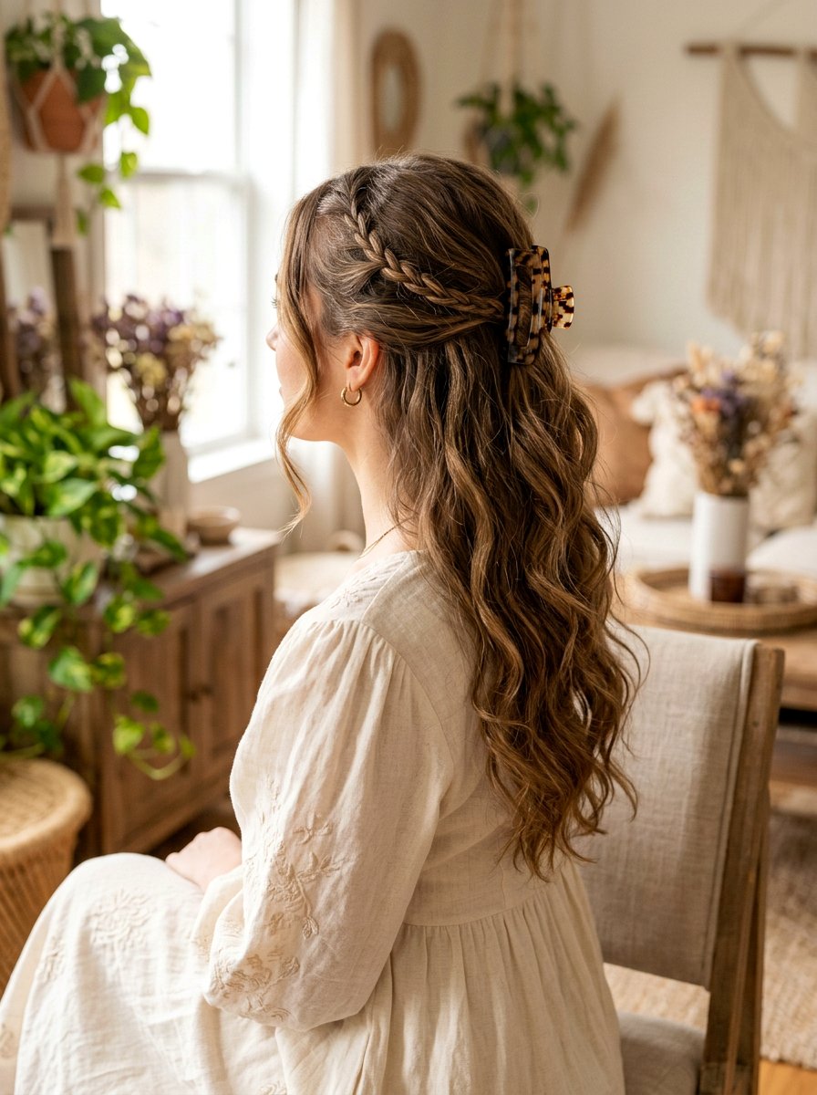 Boho Half Up Claw Clip - 20 school half up claw clip hairstyle - 20 school half up claw clip hairstyle