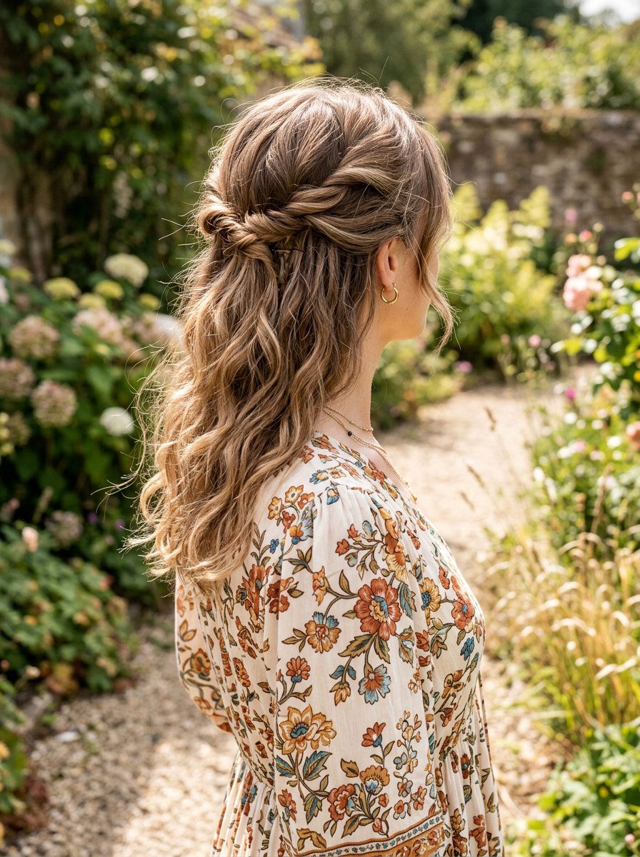 Boho Half Up Twist - 20 date night hairstyle with half up twist - 20 date night hairstyle with half up twist