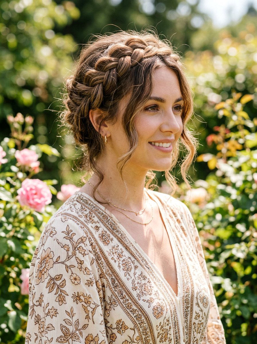 Boho Halo Braid With Tendrils - 20 halo braid for wedding guest - 20 halo braid for wedding guest