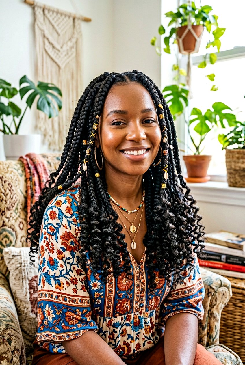 Boho Jumbo Braids With Curly Ends - 20 boho braid hairstyle with curls - 20 boho braid hairstyle with curls