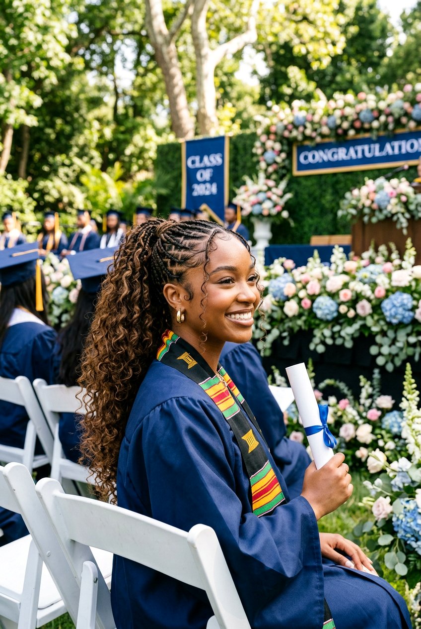 Boho Knotless Braid Ponytail with Loose Curls - 20 graduation braid ponytail for black girls - 20 graduation braid ponytail for black girls