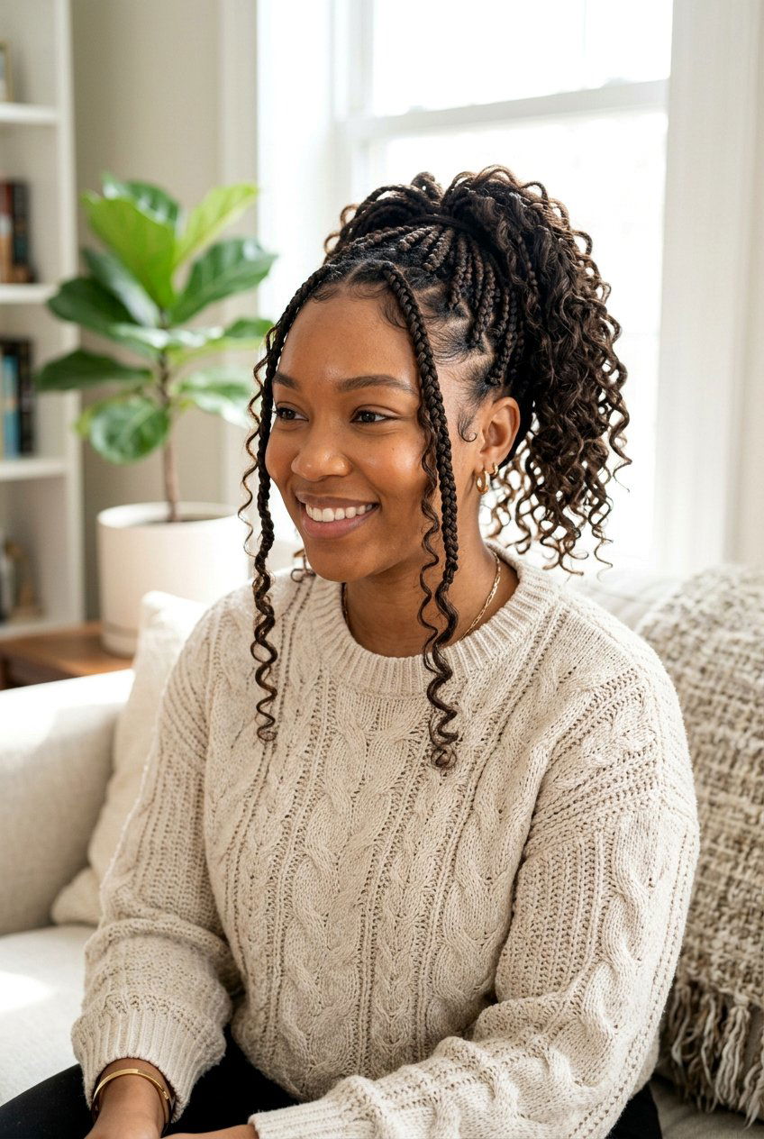 Boho Knotless Braids Ponytail With Face Framing Tendrils - 20 boho knotless braids ponytail - 20 boho knotless braids ponytail