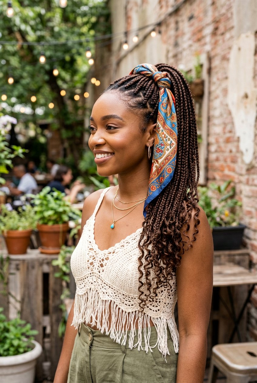 Boho Knotless Braids Ponytail With Scarf - 20 boho knotless braids ponytail - 20 boho knotless braids ponytail