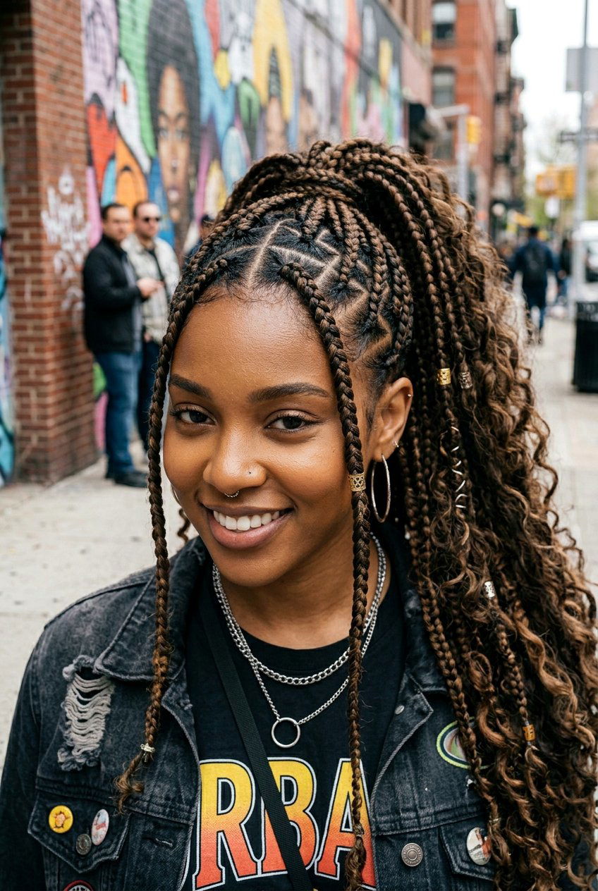 Boho Knotless Braids Ponytail With Zig Zag Parts - 20 boho knotless braids ponytail - 20 boho knotless braids ponytail