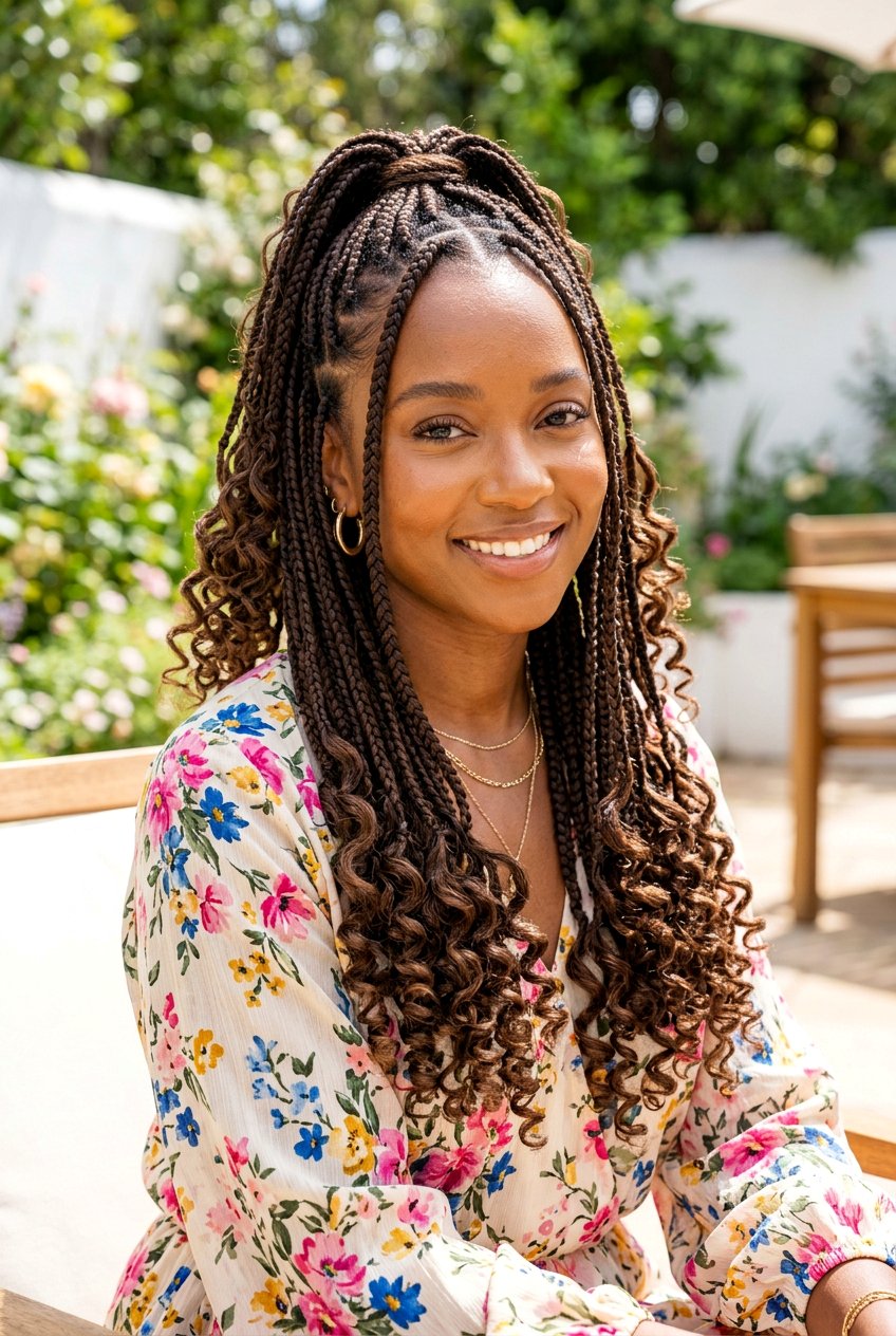 Boho Knotless Braids With Curly Ends - 20 low tension protective hairstyles - 20 low tension protective hairstyles