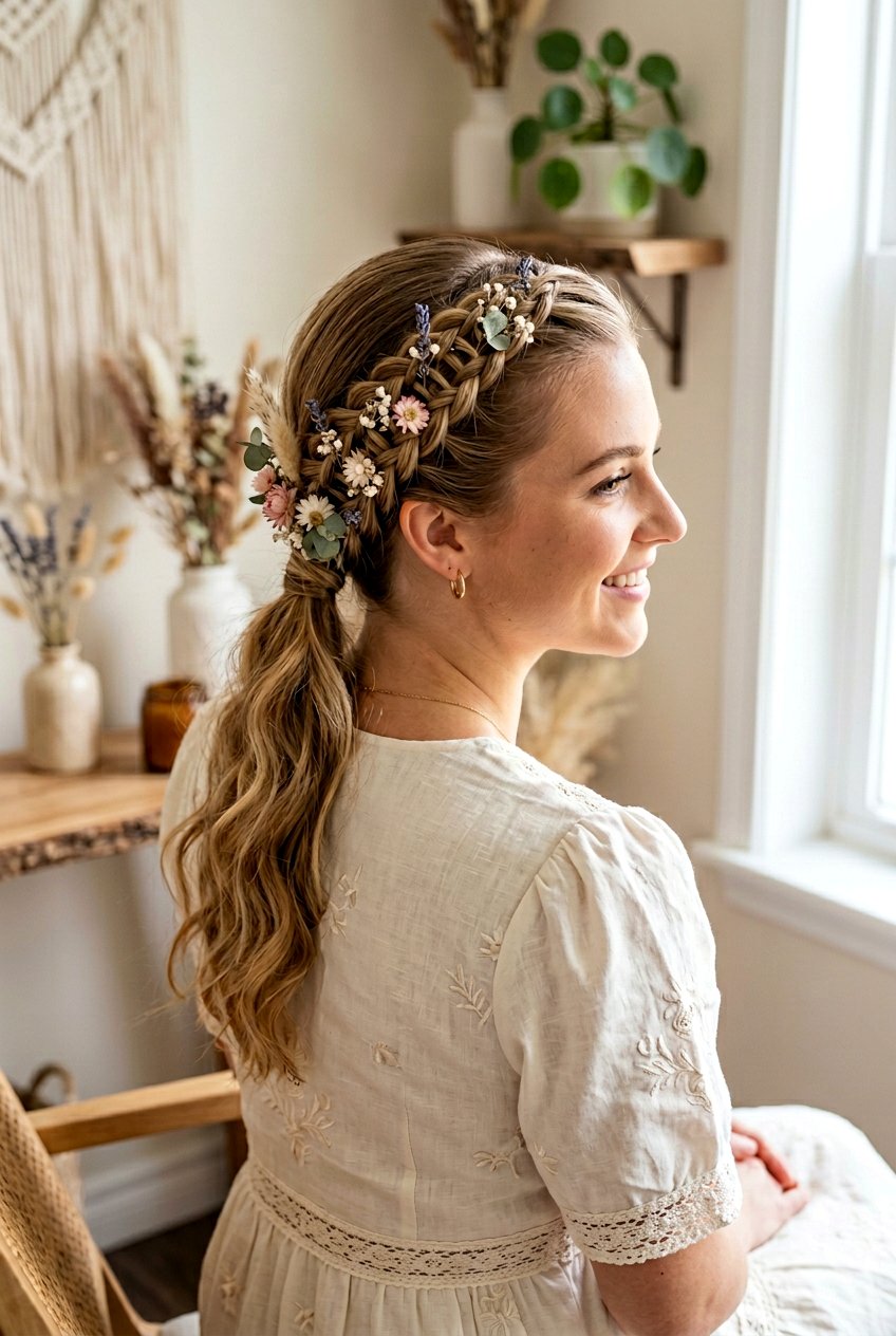 Boho Ladder Braid With Dried Flowers - 20 boho braid with dried flowers - 20 boho braid with dried flowers