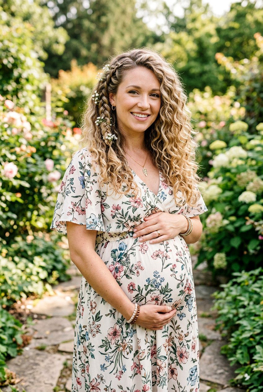 Boho Maternity Curls With Braid - 20 maternity shoot curls hairstyle - 20 maternity shoot curls hairstyle