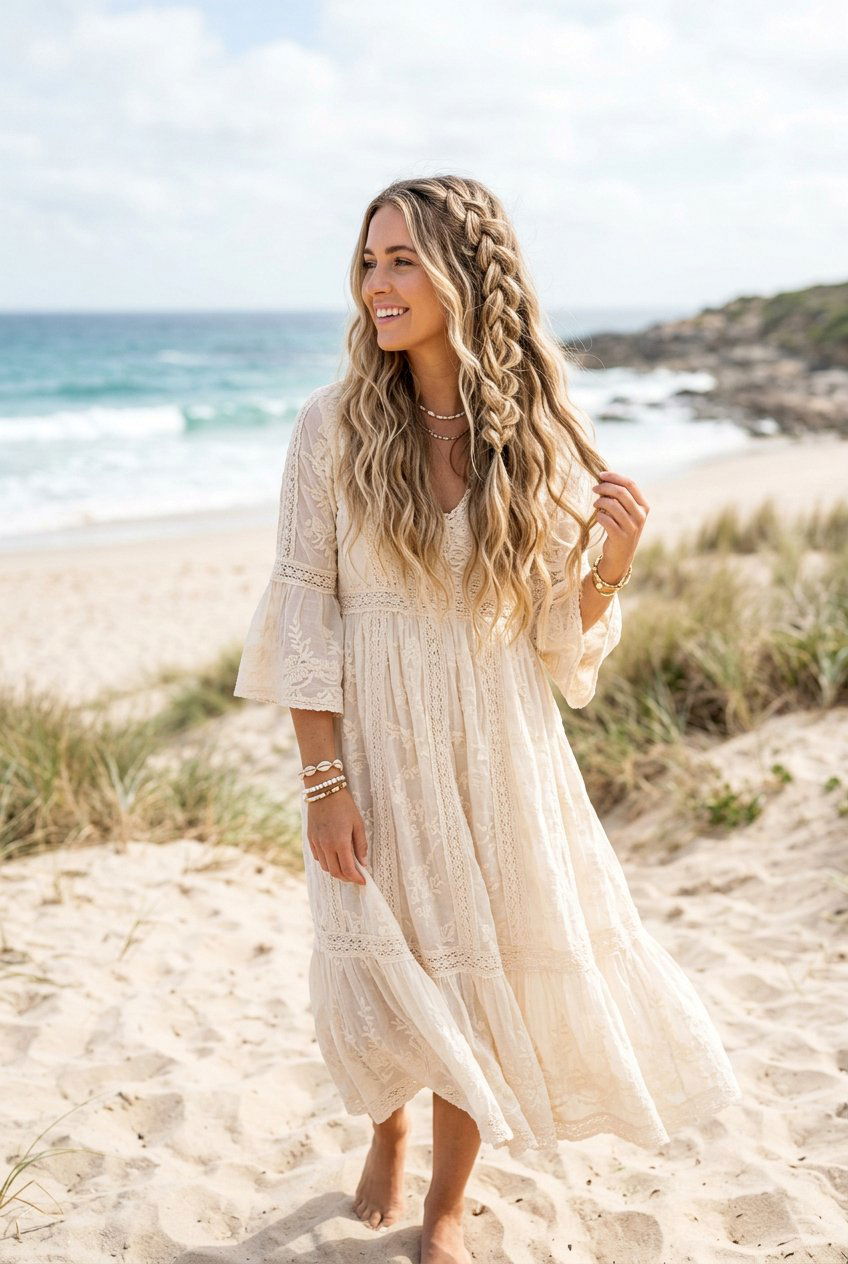 Boho Messy Braid With Waves - 20 messy braid hairstyles - 20 messy braid hairstyles