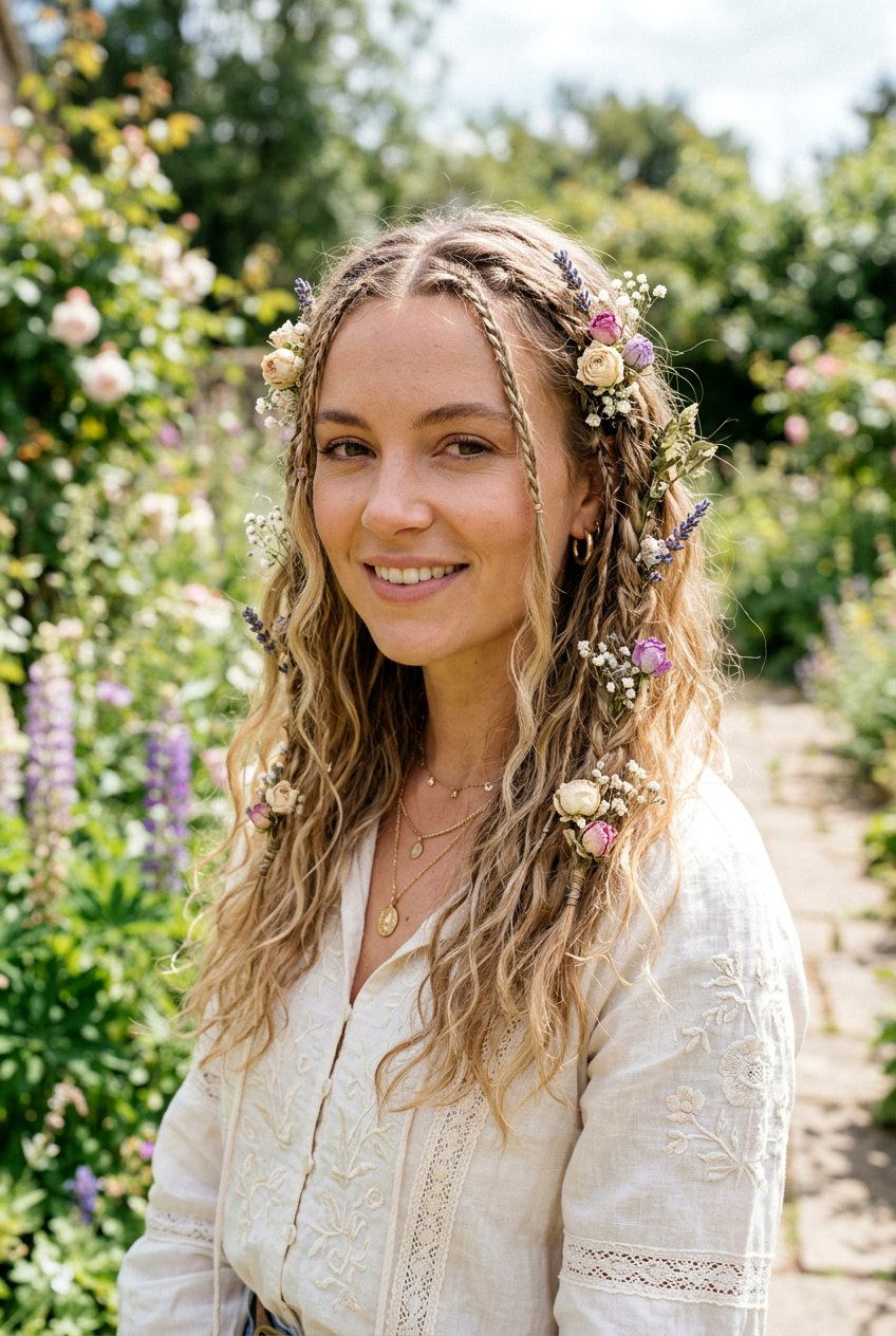 Boho Micro Braid With Dried Flowers - 20 boho braid with dried flowers - 20 boho braid with dried flowers
