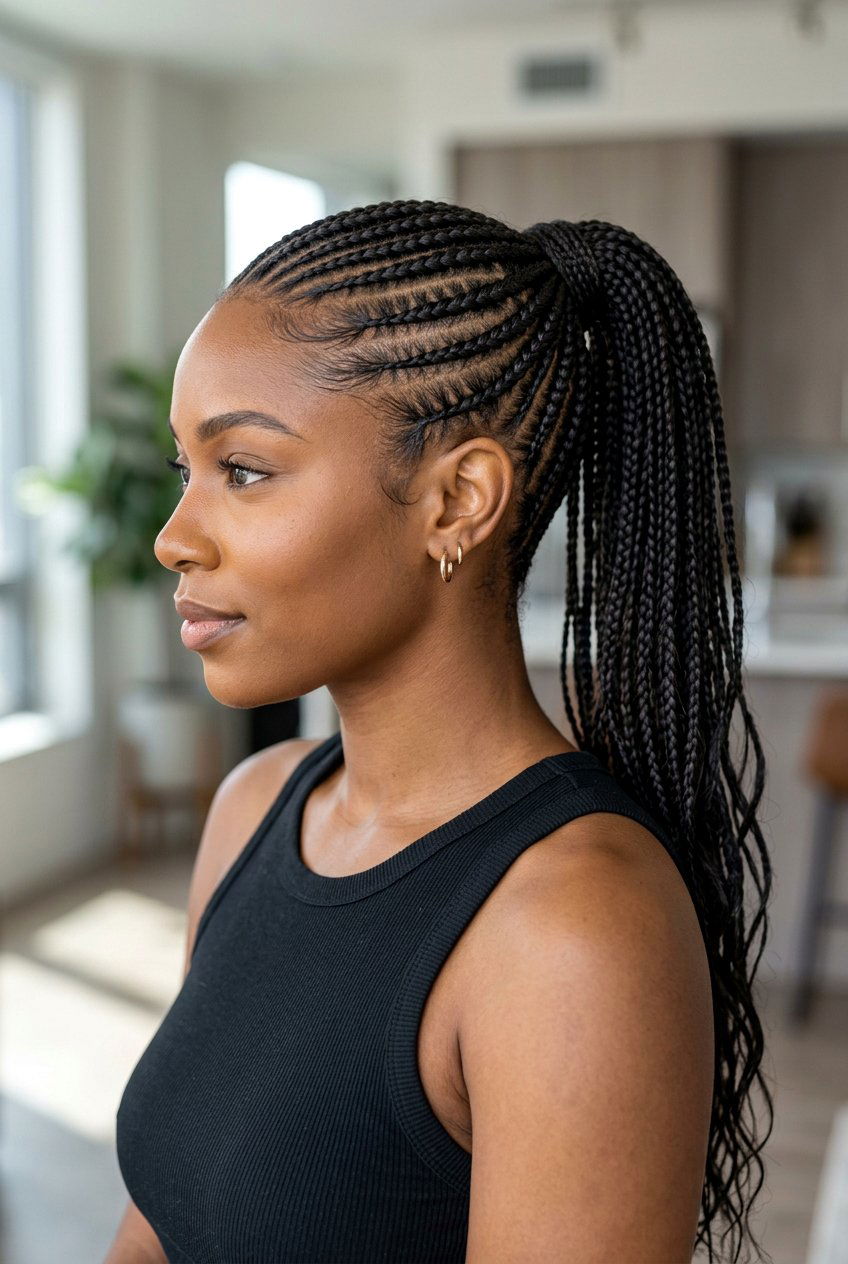 Boho Mini Braids Ponytail with Loose Curly Pieces - 20 mini braids ponytail for natural hair - 20 mini braids ponytail for natural hair