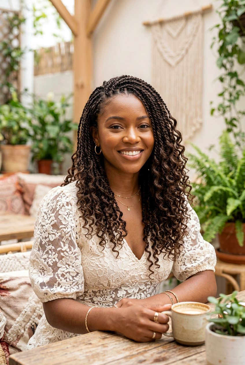 Boho Mini Twists With Curly Ends Human Hair - 20 mini twists with curly ends - 20 mini twists with curly ends