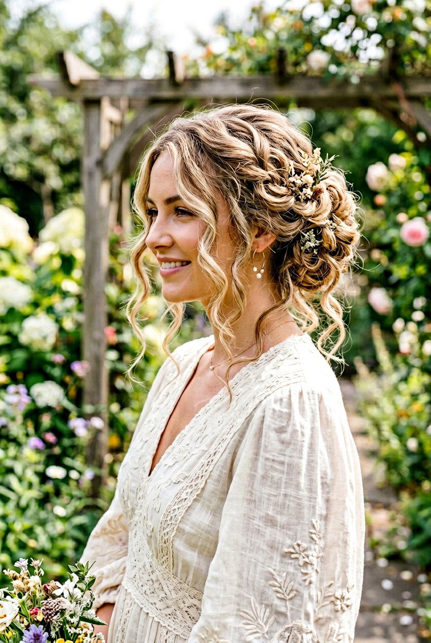 Boho Pin Curl Updo With Tendrils - 20 pin curl updo hairstyle - 20 pin curl updo hairstyle