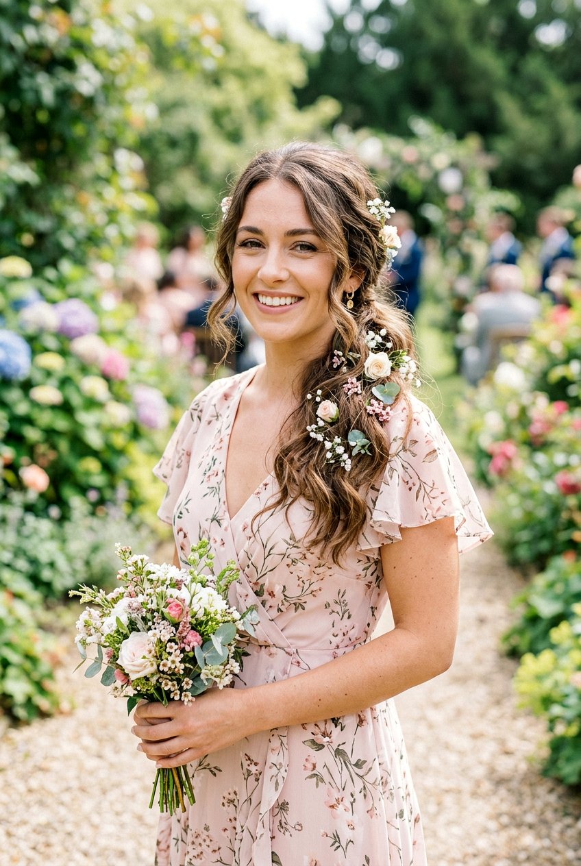 Boho Ponytail With Loose Waves and Flower Pins - 20 bridesmaid ponytail with waves - 20 bridesmaid ponytail with waves