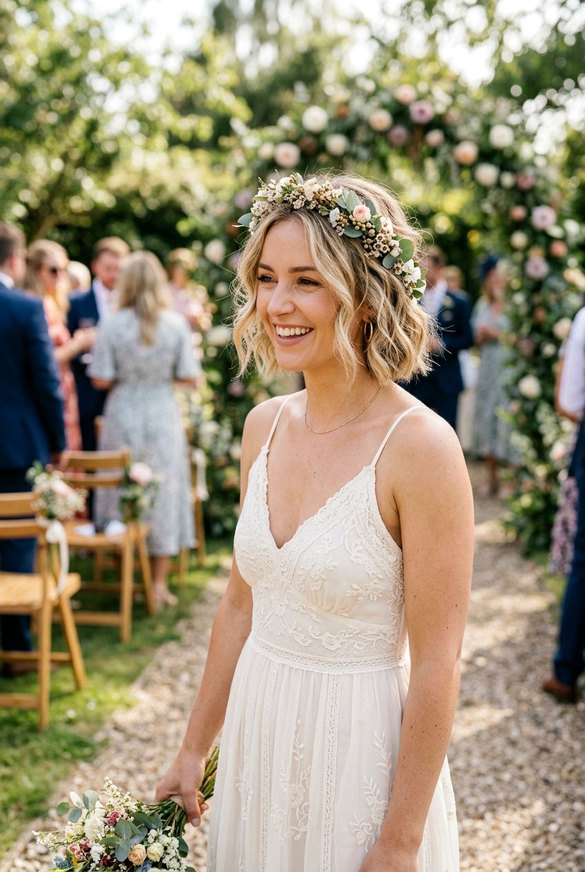 Boho Short Bob with Loose Waves - 20 wedding guest hairstyles for short hair - 20 wedding guest hairstyles for short hair