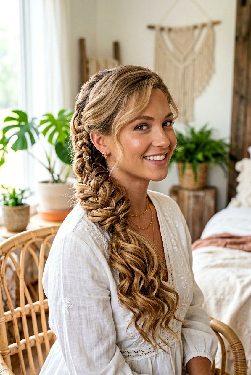Boho Side Swoop Braids - 20 boho braid hairstyles - 20 boho braid hairstyles