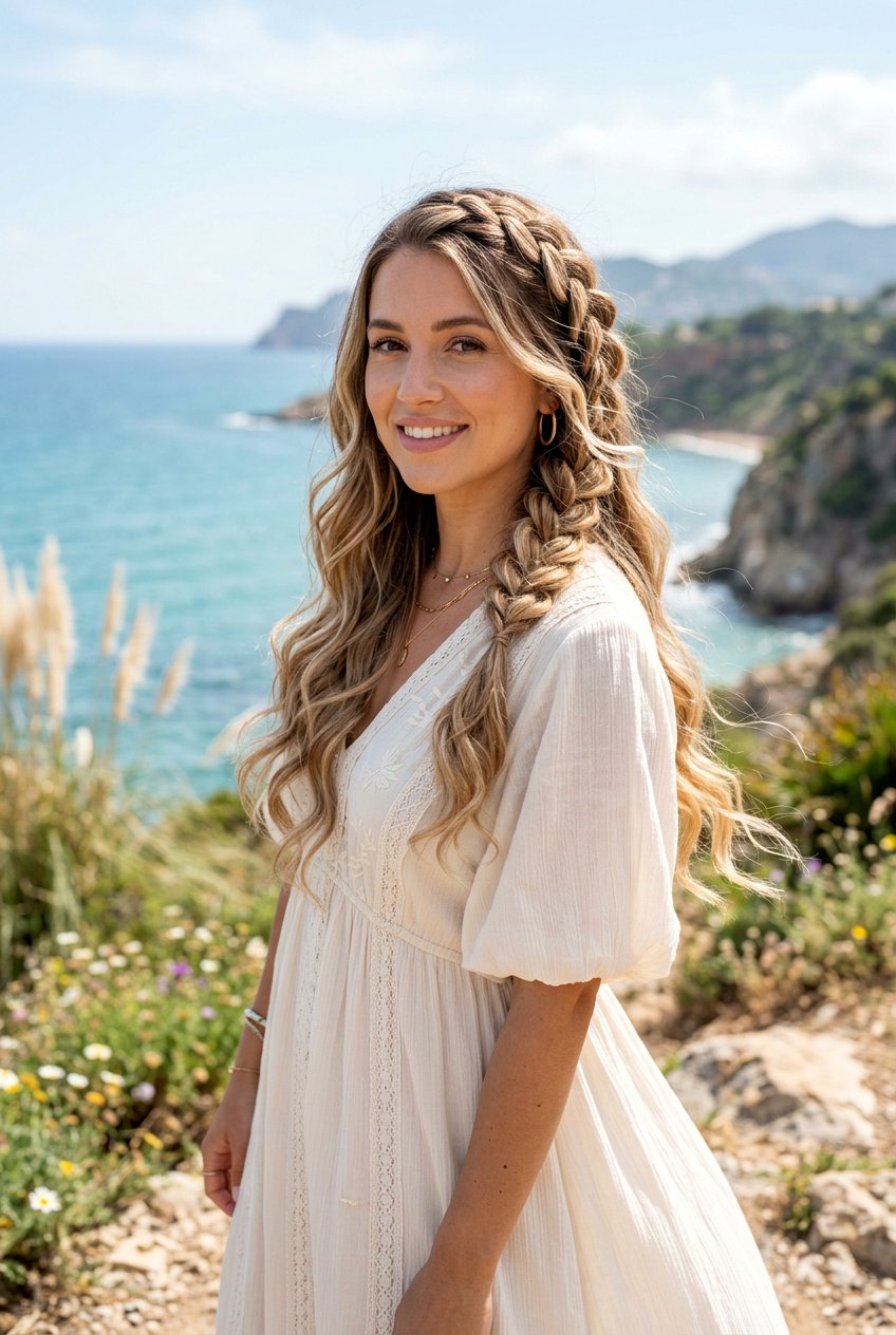Boho Soft Curls With Braid - 20 soft curls for wedding guest hair - 20 soft curls for wedding guest hair