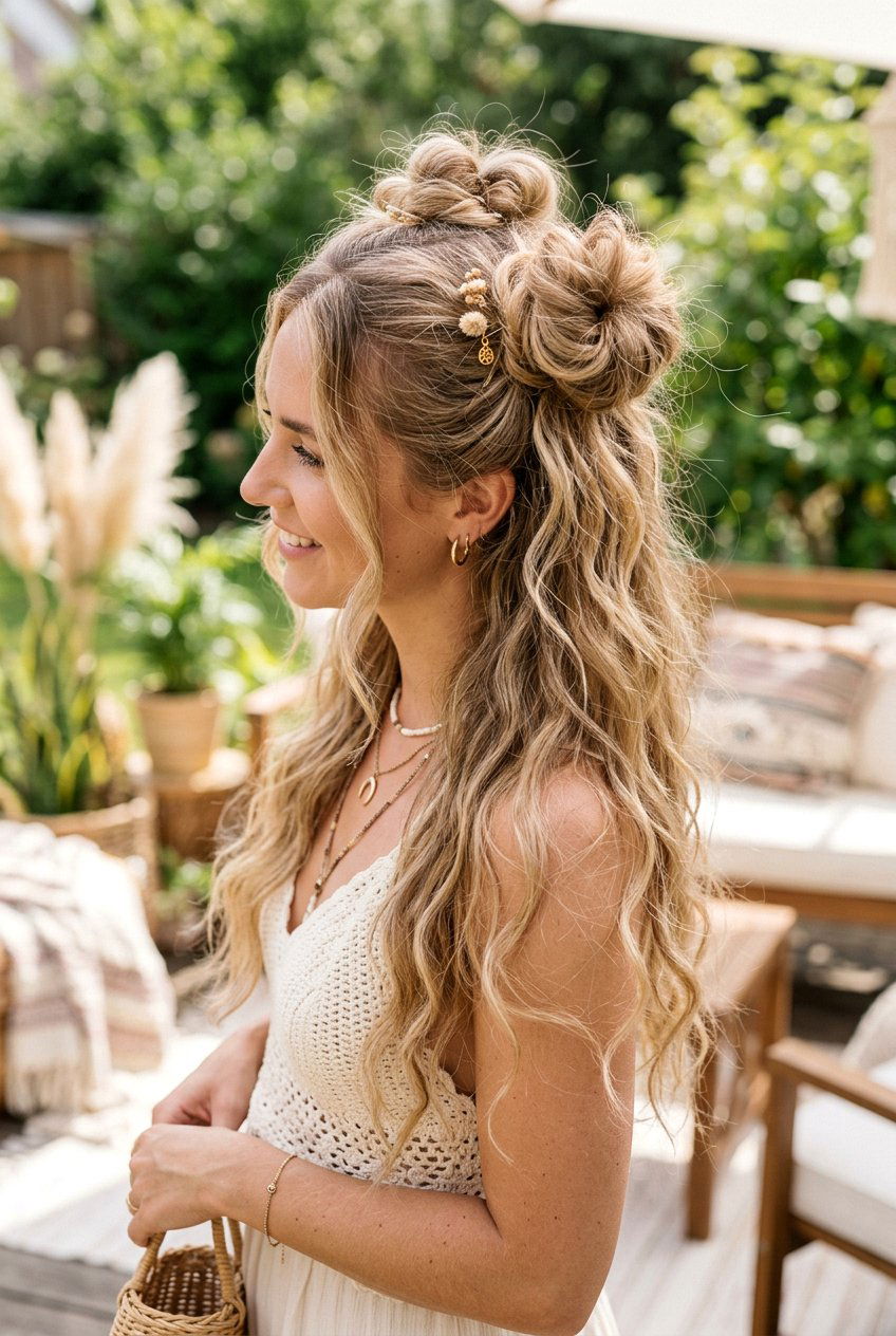 Boho Space Buns - 20 boho hairstyles for long hair - 20 boho hairstyles for long hair