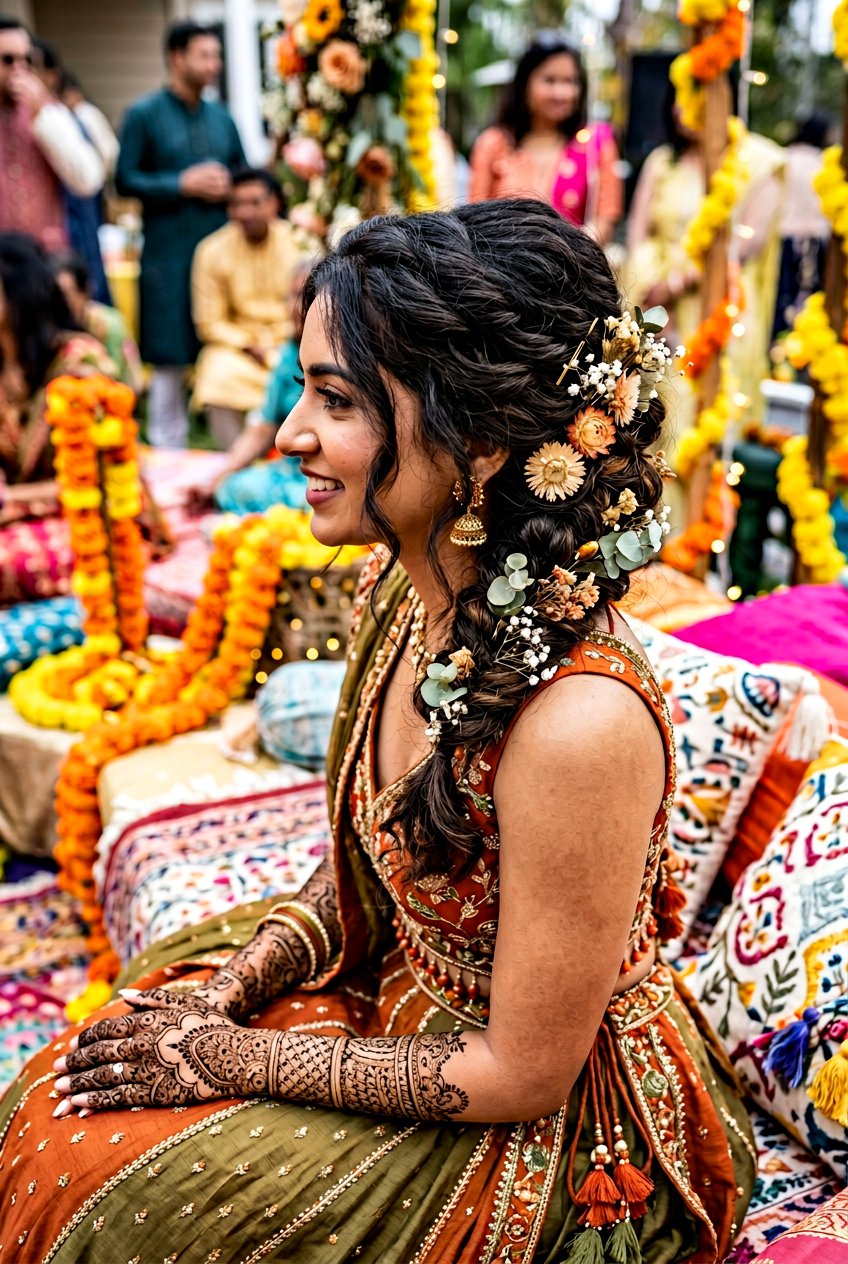Boho Twisted Updo for Mehndi - 20 mehndi hairstyles - 20 mehndi hairstyles