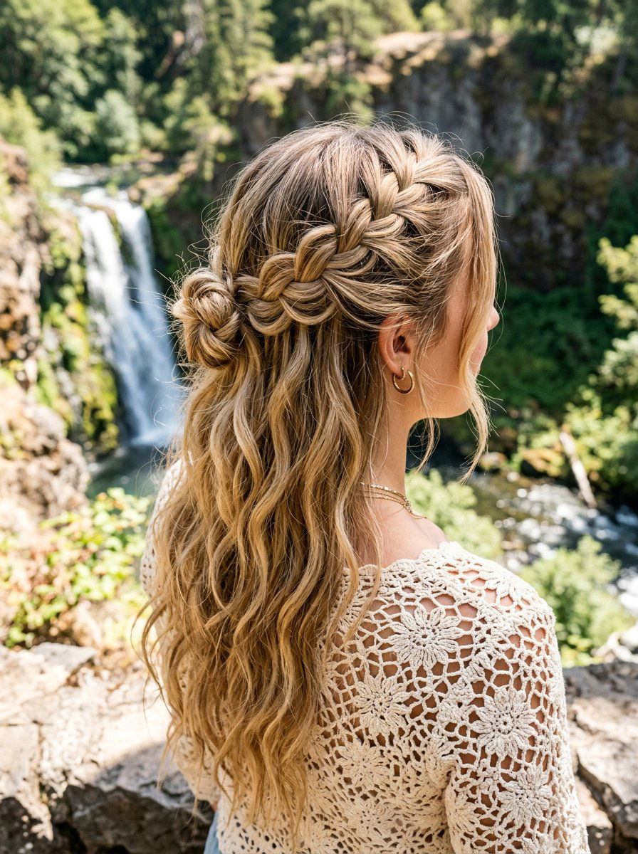 Boho Waterfall Braid Half Up - 20 waterfall braid half up hairstyle - 20 waterfall braid half up hairstyle