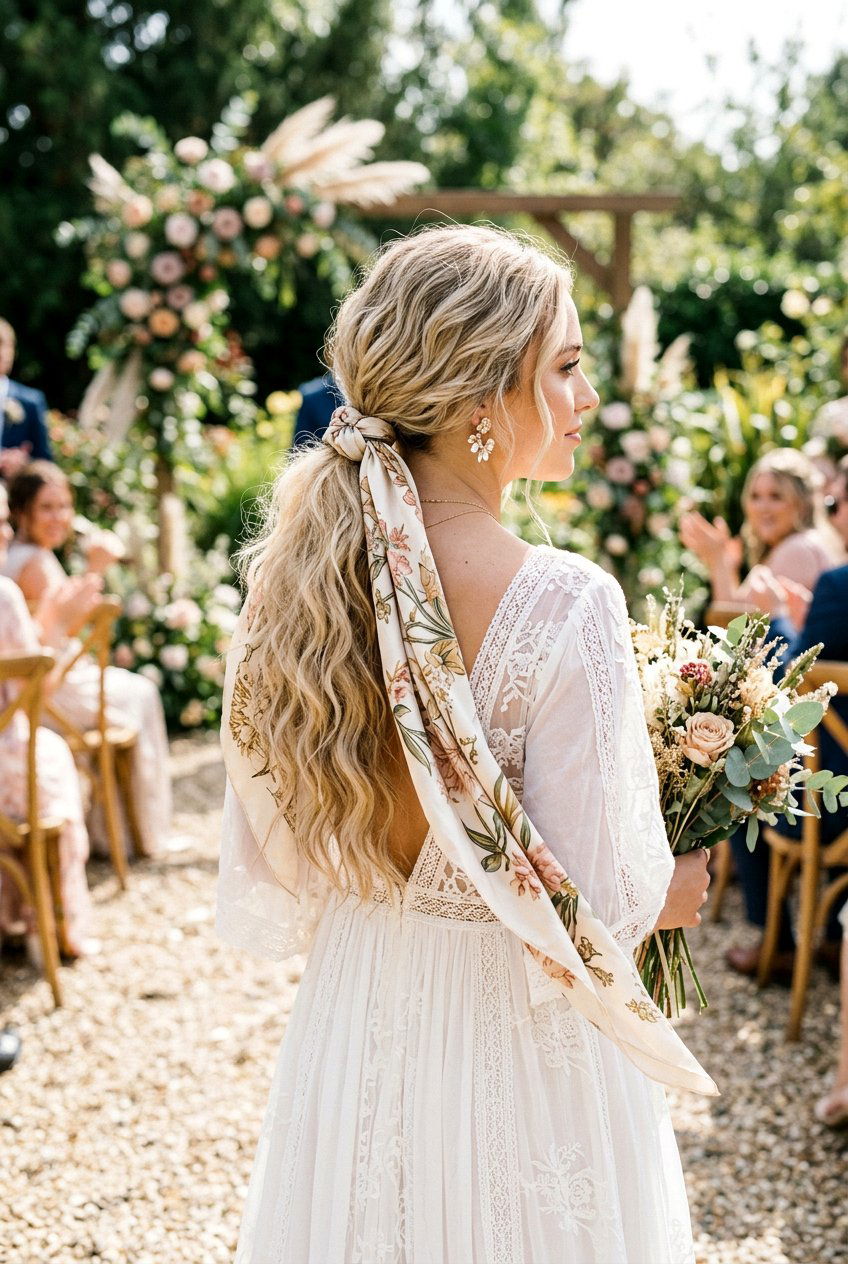 Boho Wedding Hair With Scarf Or Ribbon - 20 bohemian wedding hairstyles - 20 bohemian wedding hairstyles