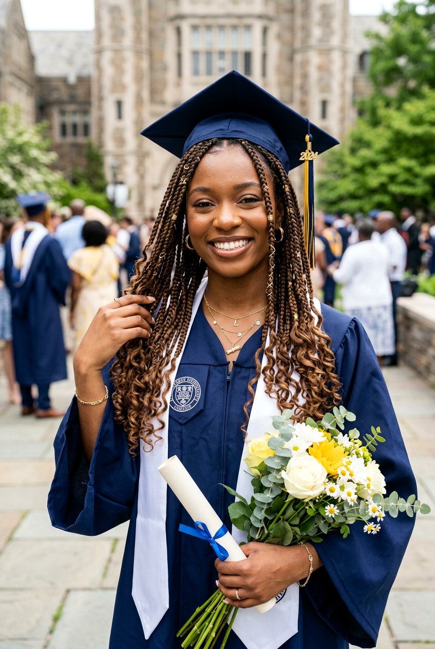 Boho box braids graduation hairstyle - 20 graduation hairstyles with braids - 20 graduation hairstyles with braids