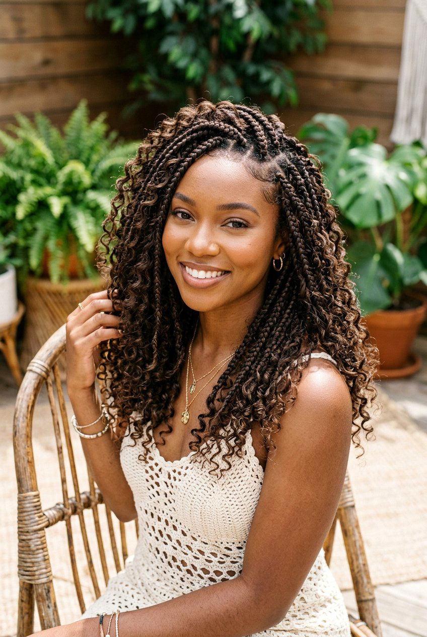 Boho box braids with curly leave out - 20 boho box braids with curls - 20 boho box braids with curls
