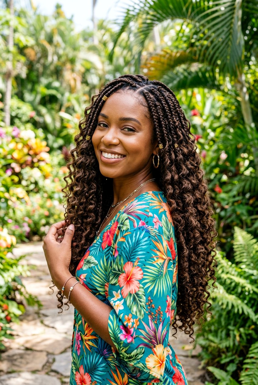 Boho box braids with deep wave curls - 20 boho box braids with curls - 20 boho box braids with curls