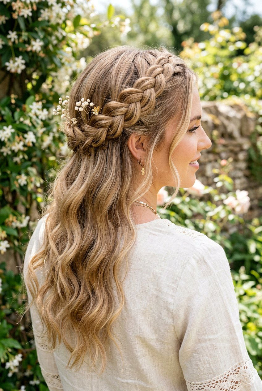 Boho braid half up half down - 20 half up half down wedding hairstyles - 20 half up half down wedding hairstyles