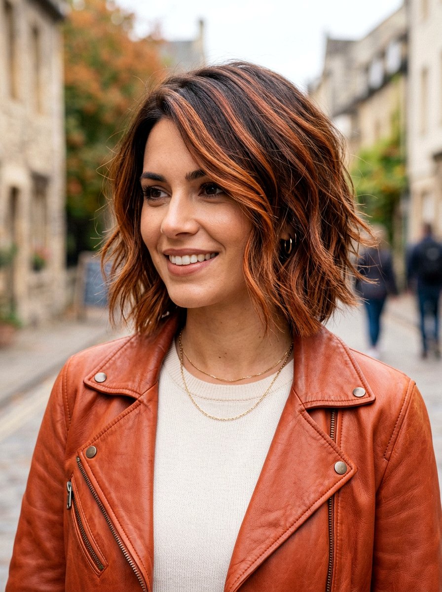 Bold Cinnamon Balayage on Short Brunette Hair - 20 warm cinnamon brunette balayage - 20 warm cinnamon brunette balayage