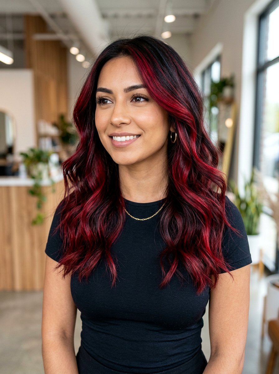 Bold Ruby Balayage on Black to Brunette Hair - 20 ruby balayage on brunette hair - 20 ruby balayage on brunette hair