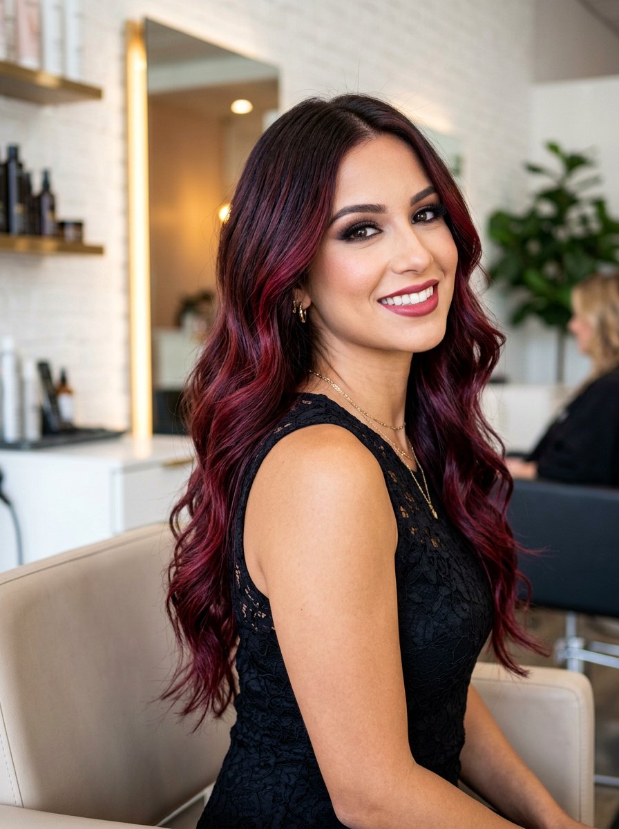 Bold Sangria Brunette Balayage Transformation - 20 sangria brunette balayage - 20 sangria brunette balayage