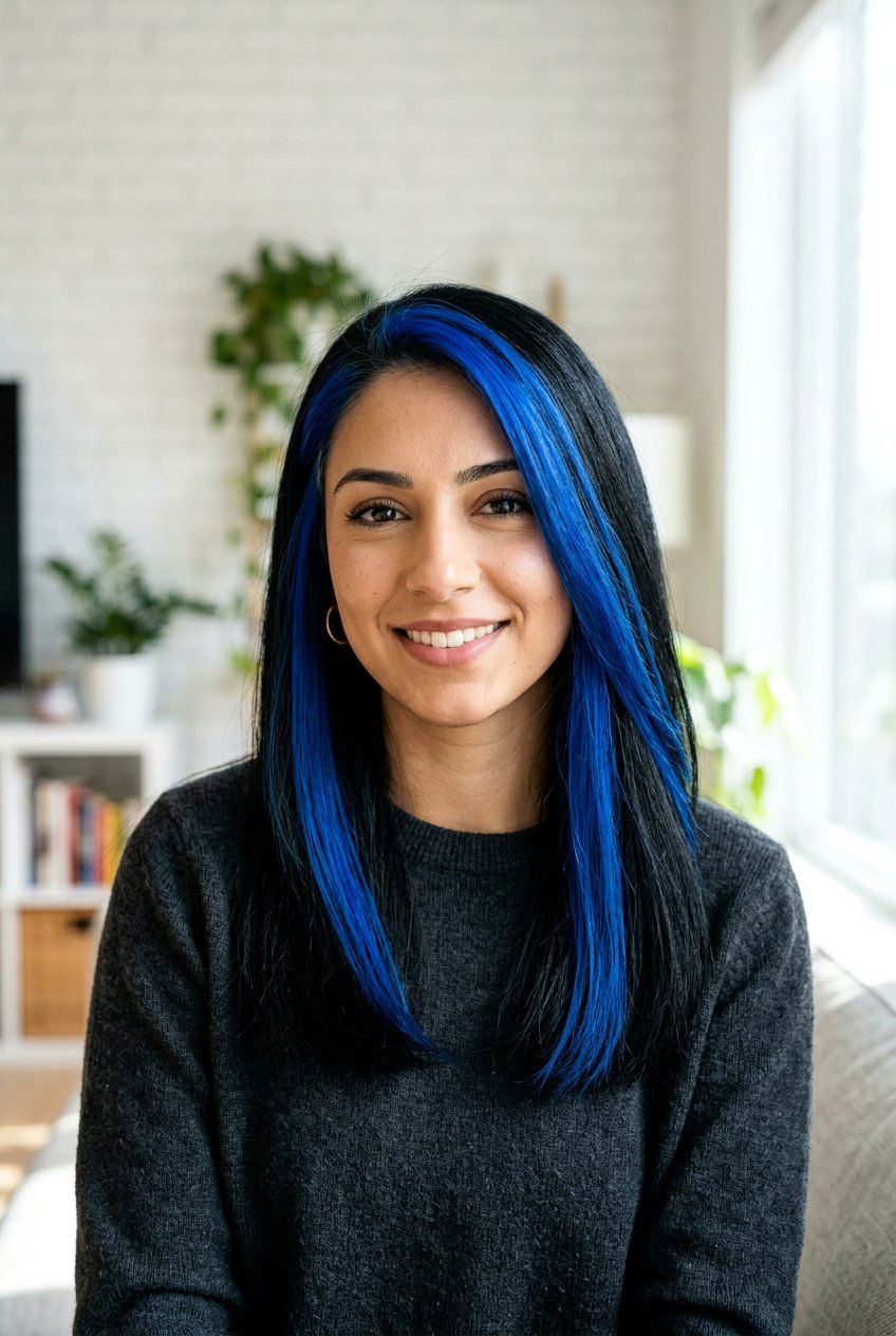 Bold blue streaks black hair - 20 black hair with blue highlights - 20 black hair with blue highlights