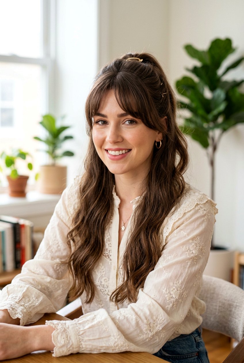 Bottleneck Bangs With Half Up Long Hair - 20 bottleneck bangs for long hair - 20 bottleneck bangs for long hair