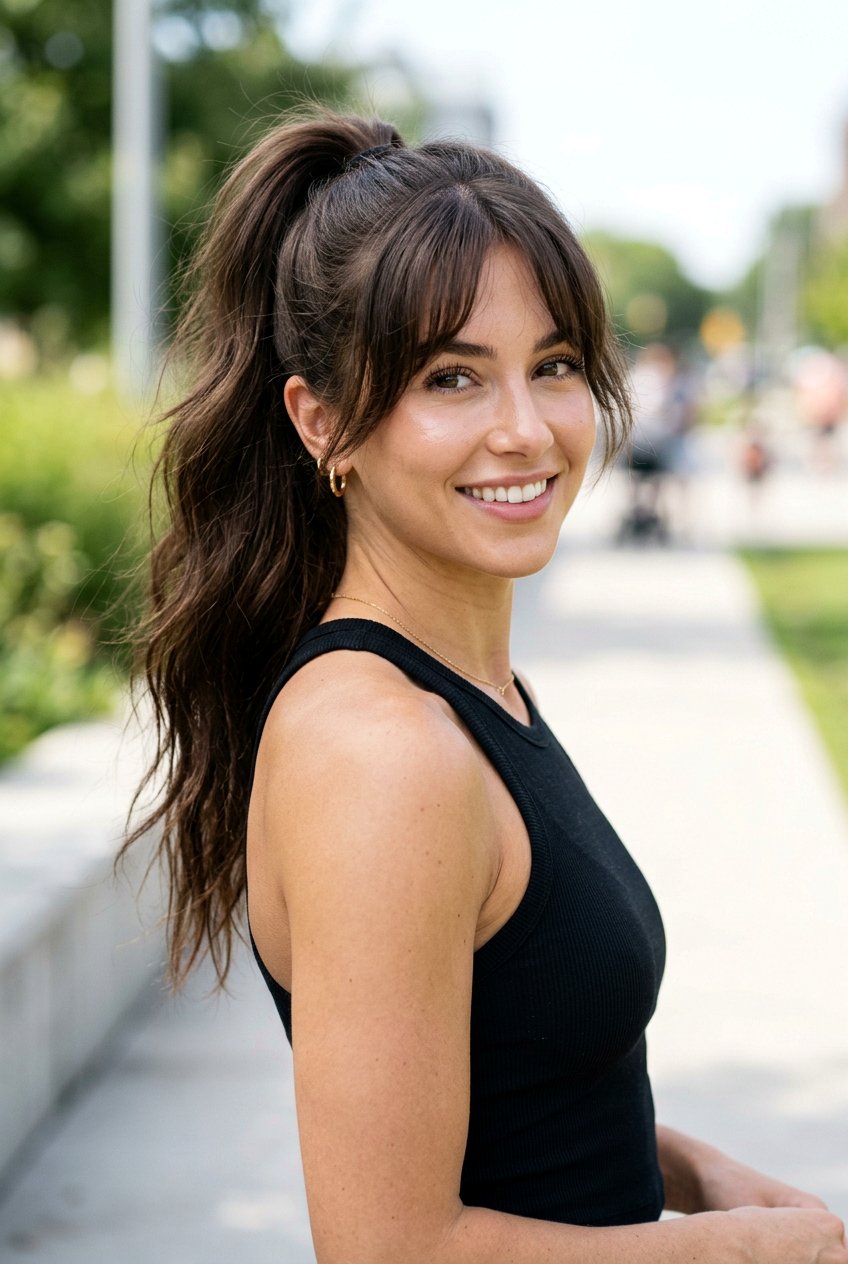 Bottleneck Bangs With High Ponytail On Long Hair - 20 bottleneck bangs for long hair - 20 bottleneck bangs for long hair