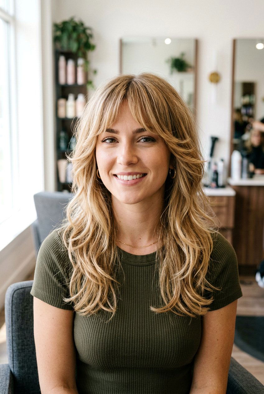 Bottleneck Bangs With Layers - 20 haircuts for square face shape - 20 haircuts for square face shape