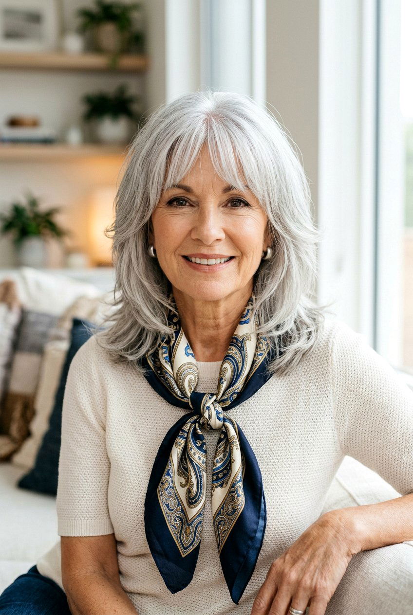 Bottleneck Bangs With Medium Length Shag For Older Women - 20 bottleneck bangs for medium hair women - 20 bottleneck bangs for medium hair women